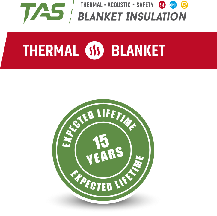 15 years expected lifetime with tas thermal blanket insulation