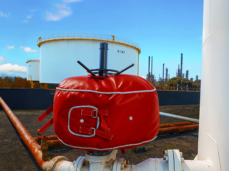 Removable reusable passive fire protection blanket and jacket insulation installed on MOV in refinery