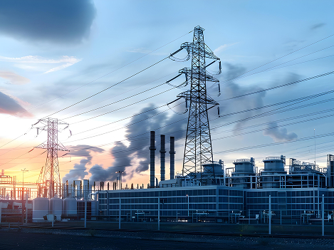 Power generation plant with industrial infrastructure and transmission lines