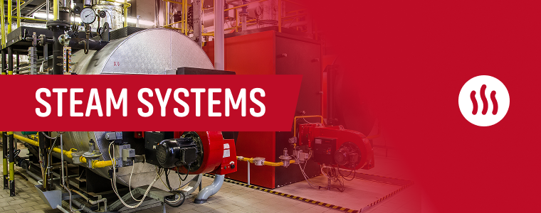 Industrial steam system with boiler burner and steam piping insulated using removable, reusable blanket insulation (jacket insulation).