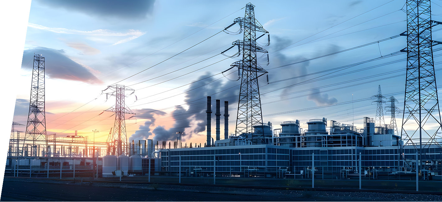 Power generation plant with industrial infrastructure and transmission lines